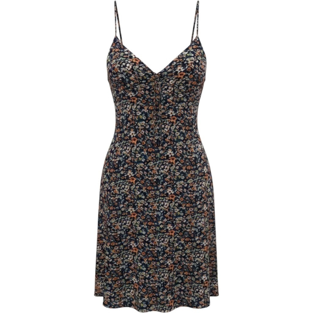 Altar'd State Navy Floral Mesh‎ Mini Dress V-Neck Lettuce Edge Size M